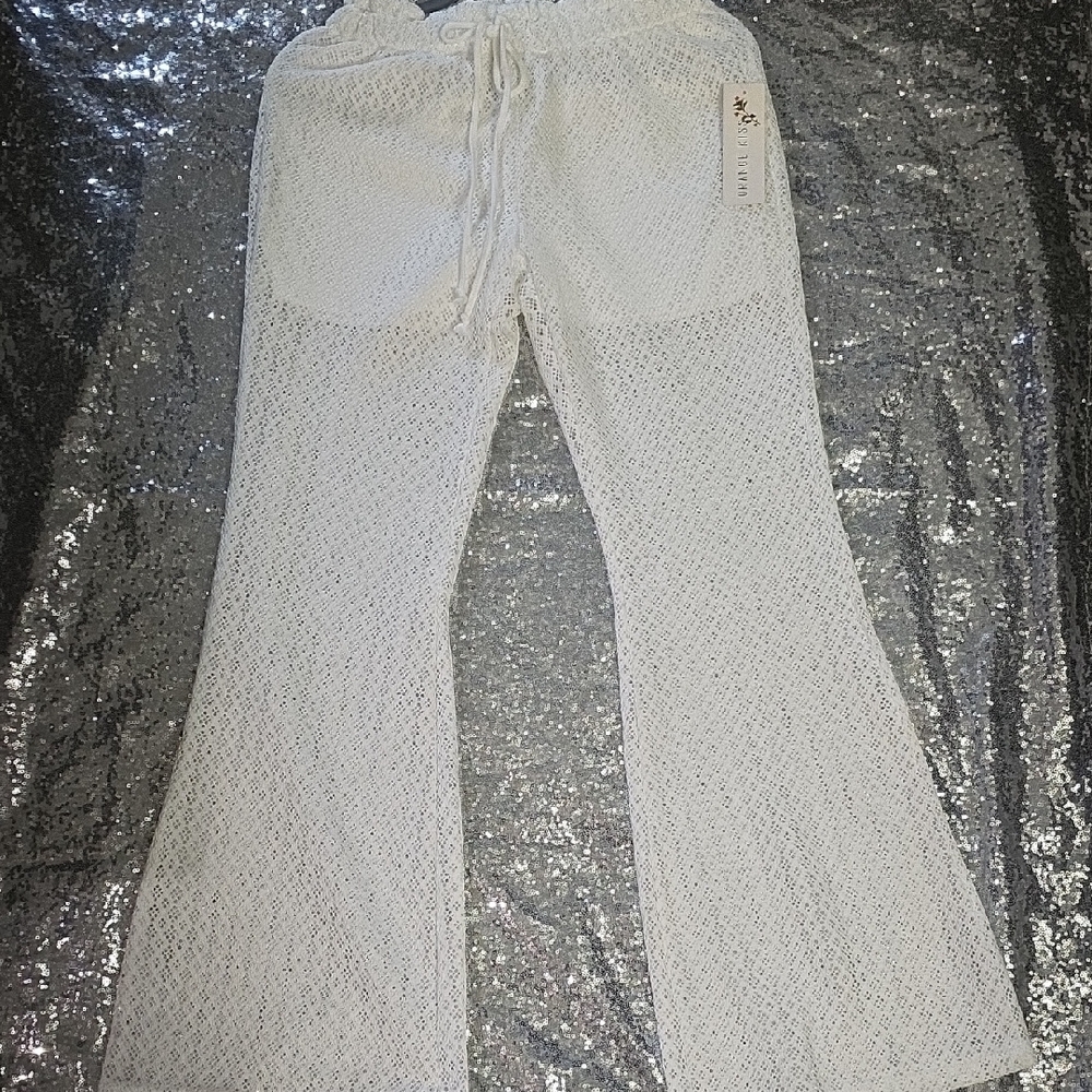 Elegant White Crochet Flare Pants